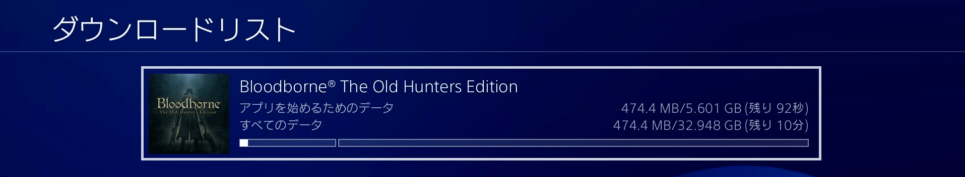 NURO光 PS4「bloodborne」を約10分程度でダウンロード完了(本体容量 33GB)