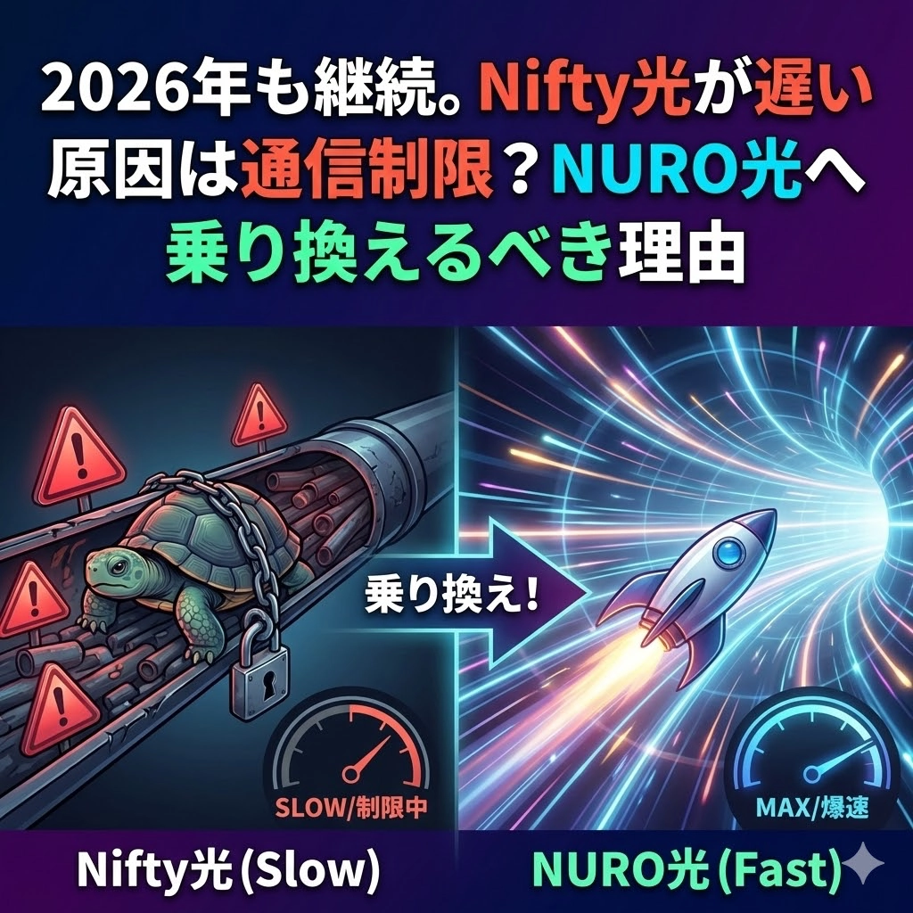 2026年も継続。Nifty光が遅い原因は通信制限？NURO光へ乗り換えるべき理由
