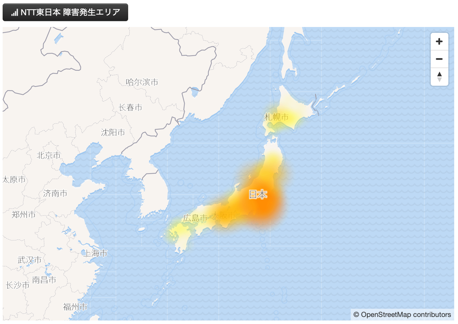 2019/6/11のNTT東日本 障害発生エリア